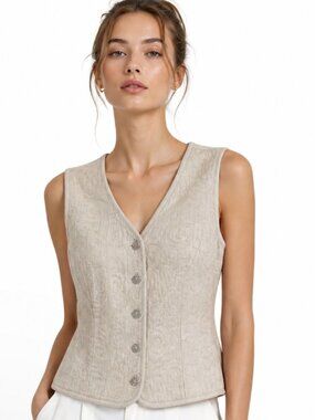 Maren Vintage Boho Embroidered creme button up Y2K Retro Vest XS/S 16 Inch Bust